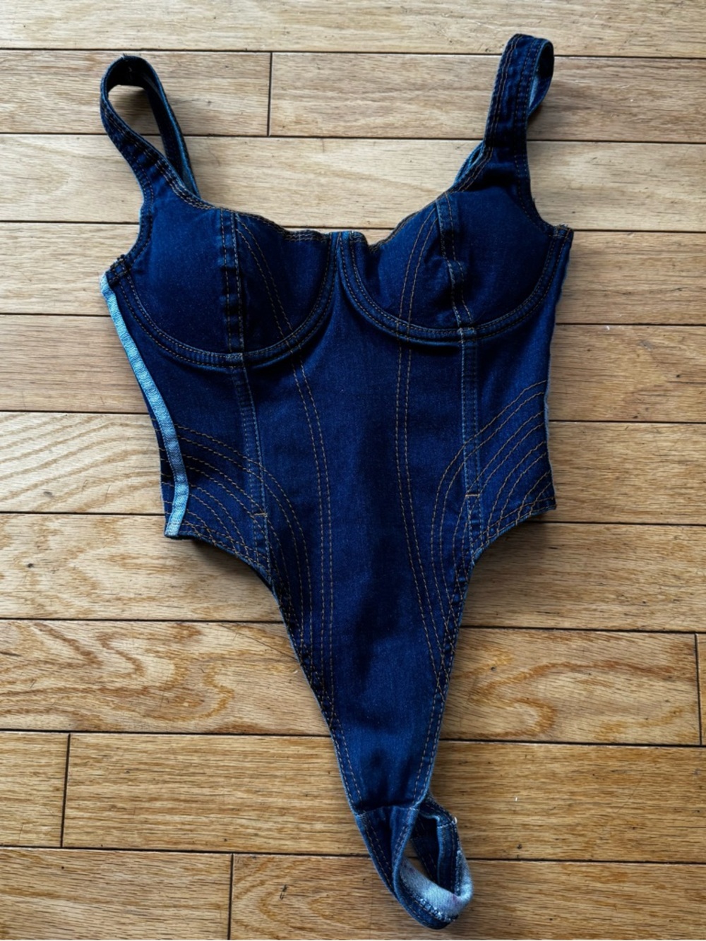 Adidas x Ivy Park Denim Corset Bodysuit Dark Wash Zip Up Y2K